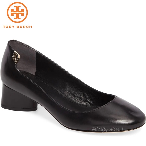 Tory Burch Elizabeth Black Leather Pumps Heels ~ Size 6.5 - Picture 9 of 12